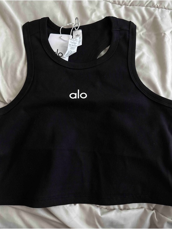 ALO Yoga Tops - ALO Yoga Black Ribbed Cropped Tank with White Logo size S